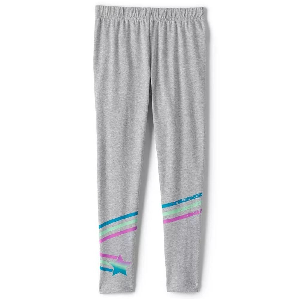 NWT Lands' End Novelty Ankle Leggings Graphic Sparkle Star Gray Girls Size XL